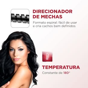 Miniatura Modelador de Cachos Mondial Spiral Infinity EM-05 com Cabo Giratório Vermelho/Preto 200°C