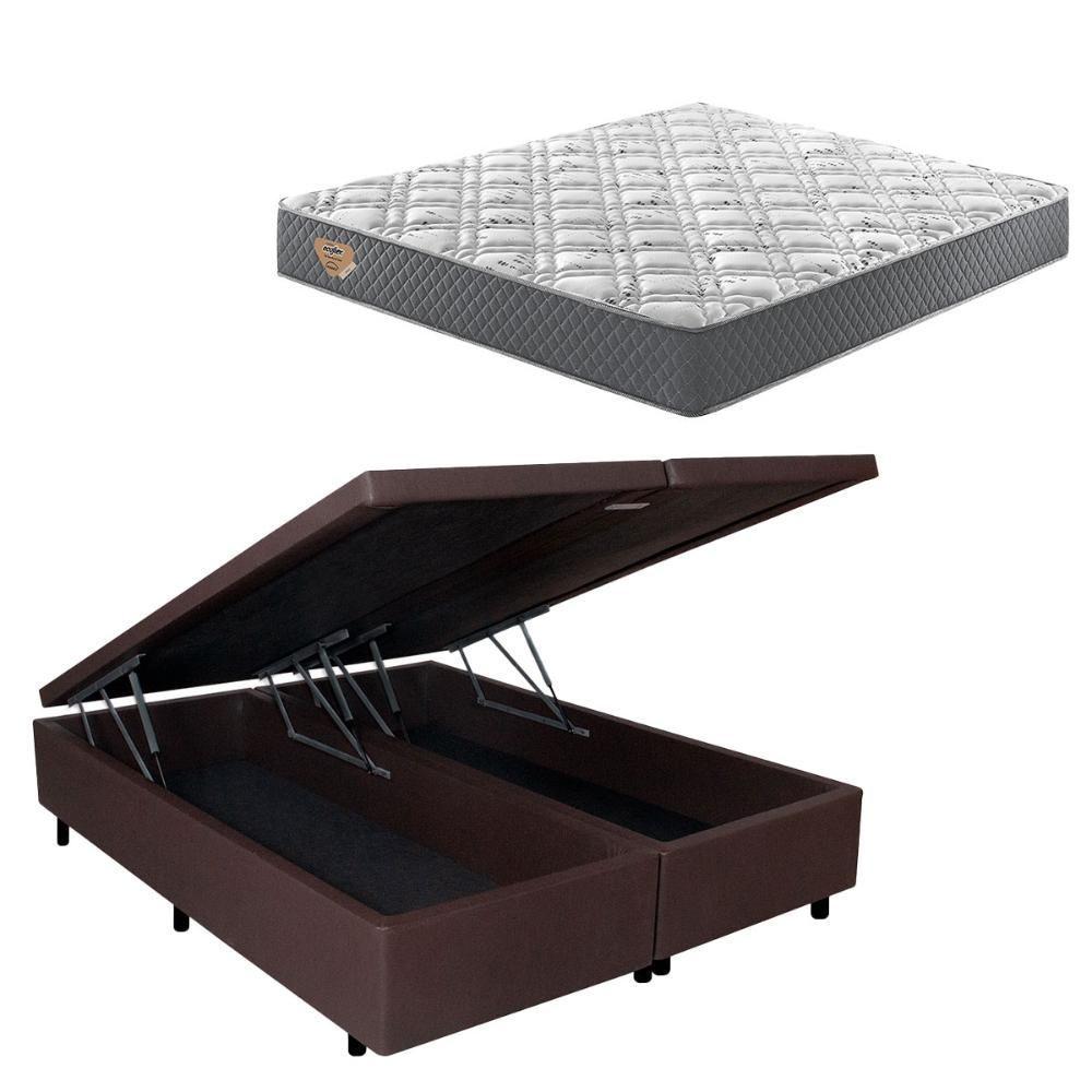 Miniatura Cama Box Queen Baú Linho Marrom 158x198 Colchão Adapto Molas Ensacadas
