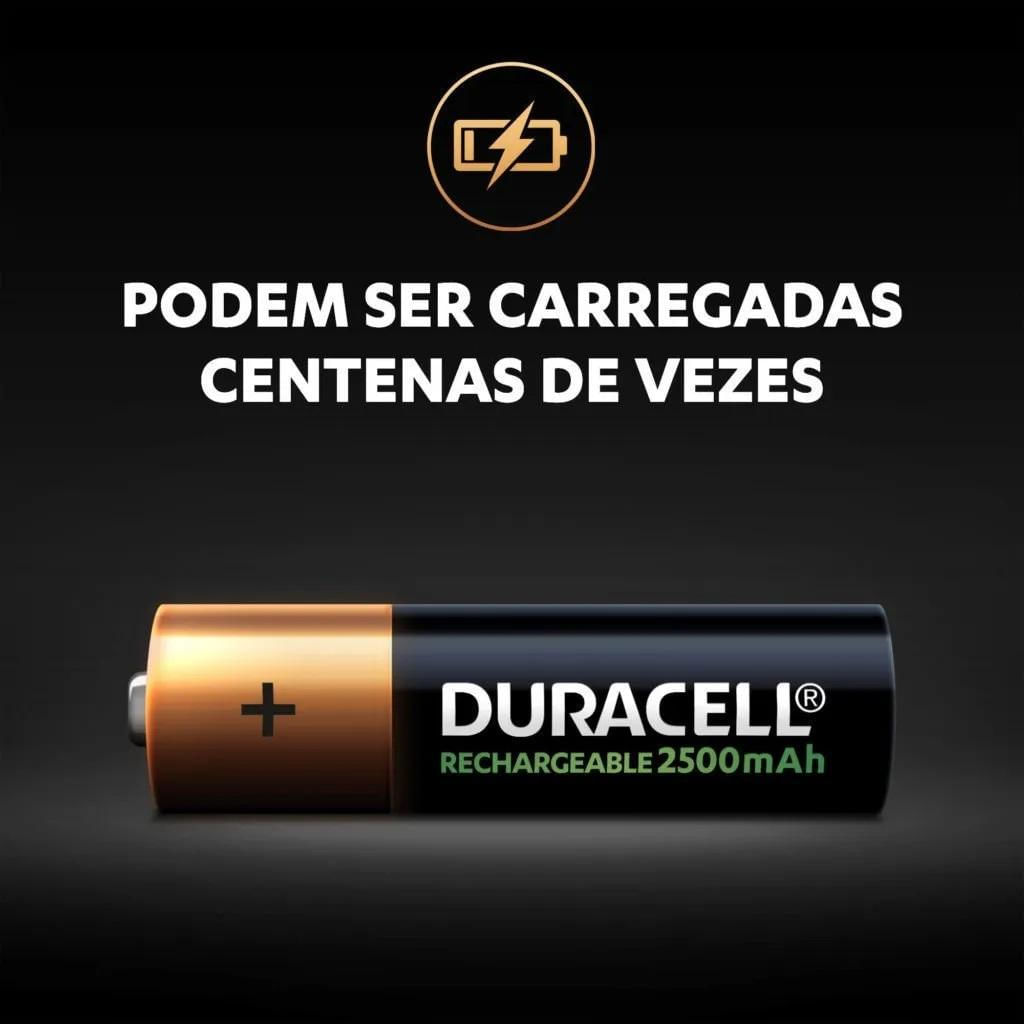Miniatura Kit 4 Pilha Aa Recarregável Duracell 2500 Mah