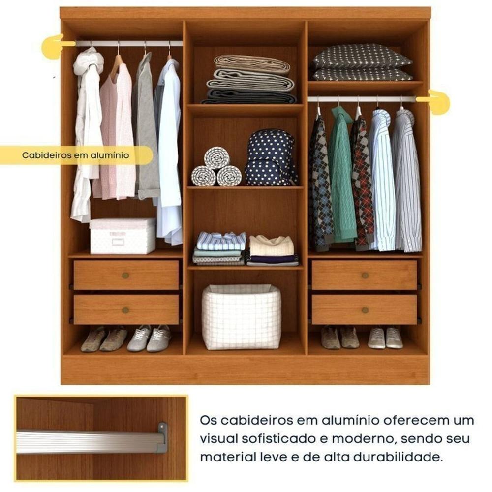 Miniatura Quarto Casal Completo Guarda Roupa 6 portas Munique, Cama Casal Monaco e Cômoda Chicago Espresso Móveis Cinamomo/Off White