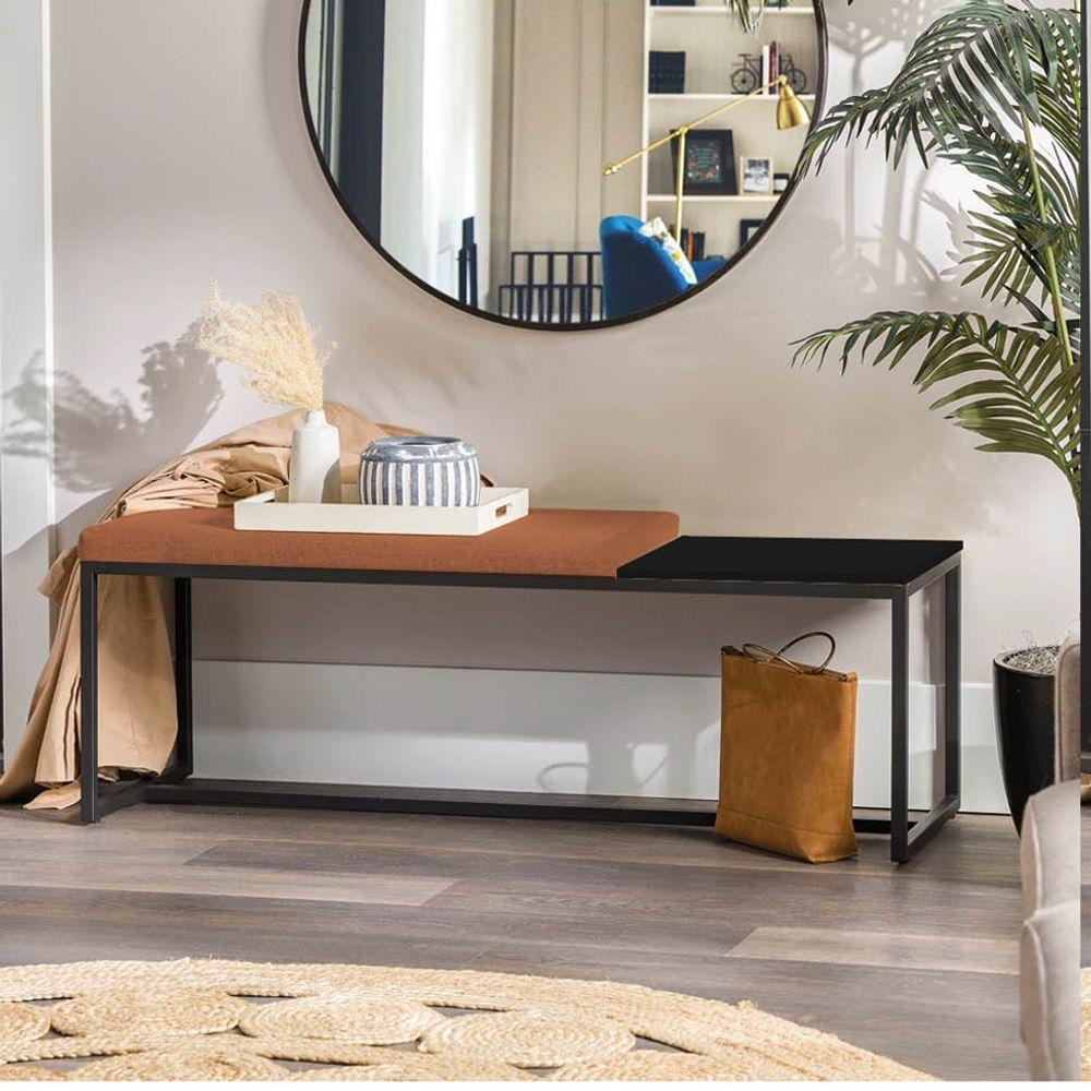 Miniatura Banco Recamier Puff 160cm Industrial Preto Suede Terracota Tampo Quadrado Mdf Preto