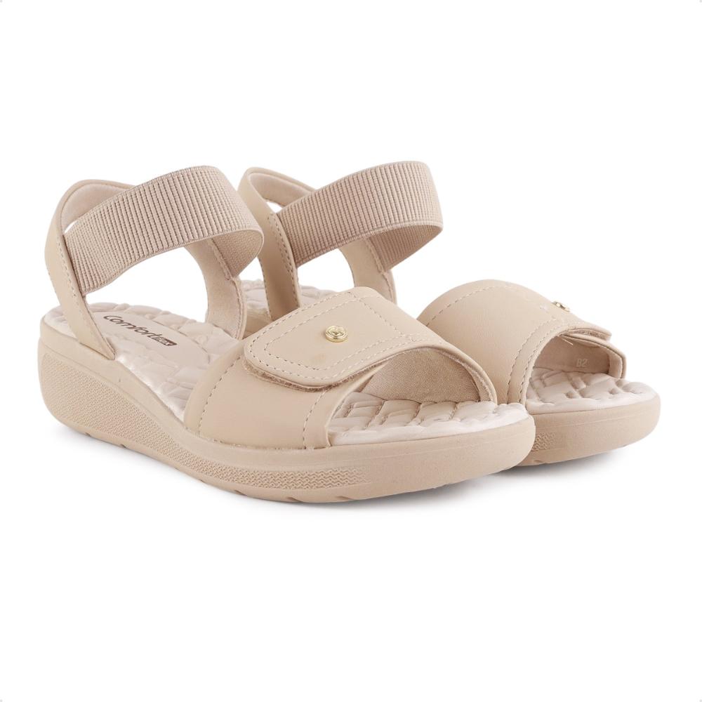 Miniatura Sandália Comfortflex Anabela Feminina Creme / Bege - 34
