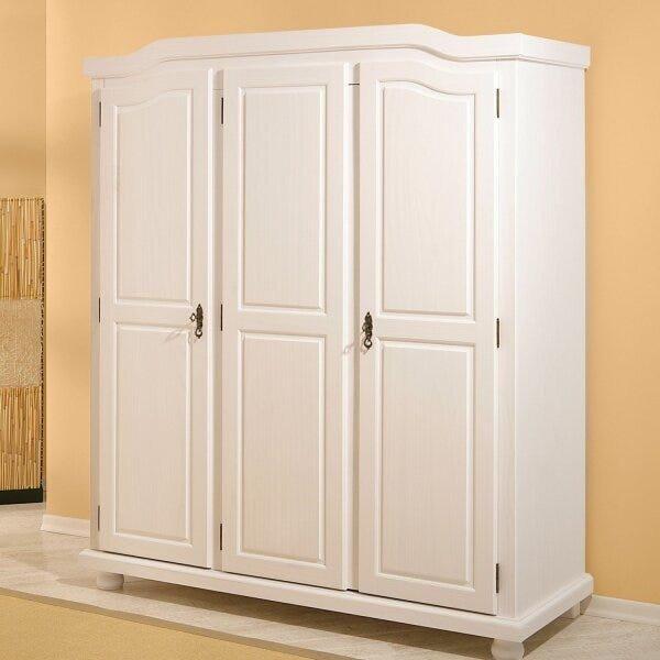 Miniatura Guarda Roupa Solteiro 3 Portas 4 Prateleiras Madeira Maciça Provençal Bastian Inter Link Branco Lavado