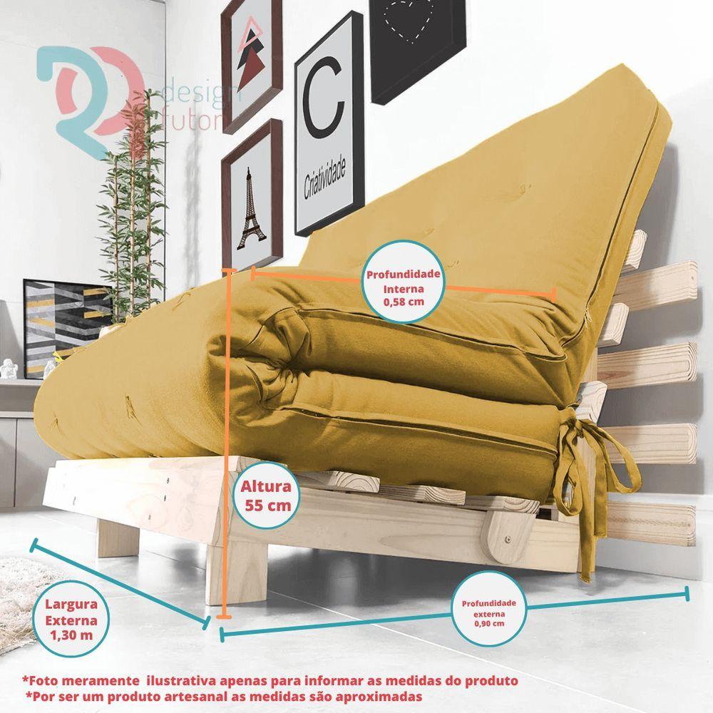 Miniatura Futon Casal Tokio Sofa Cama Amarelo Acquablock Com Madeira Maciça
