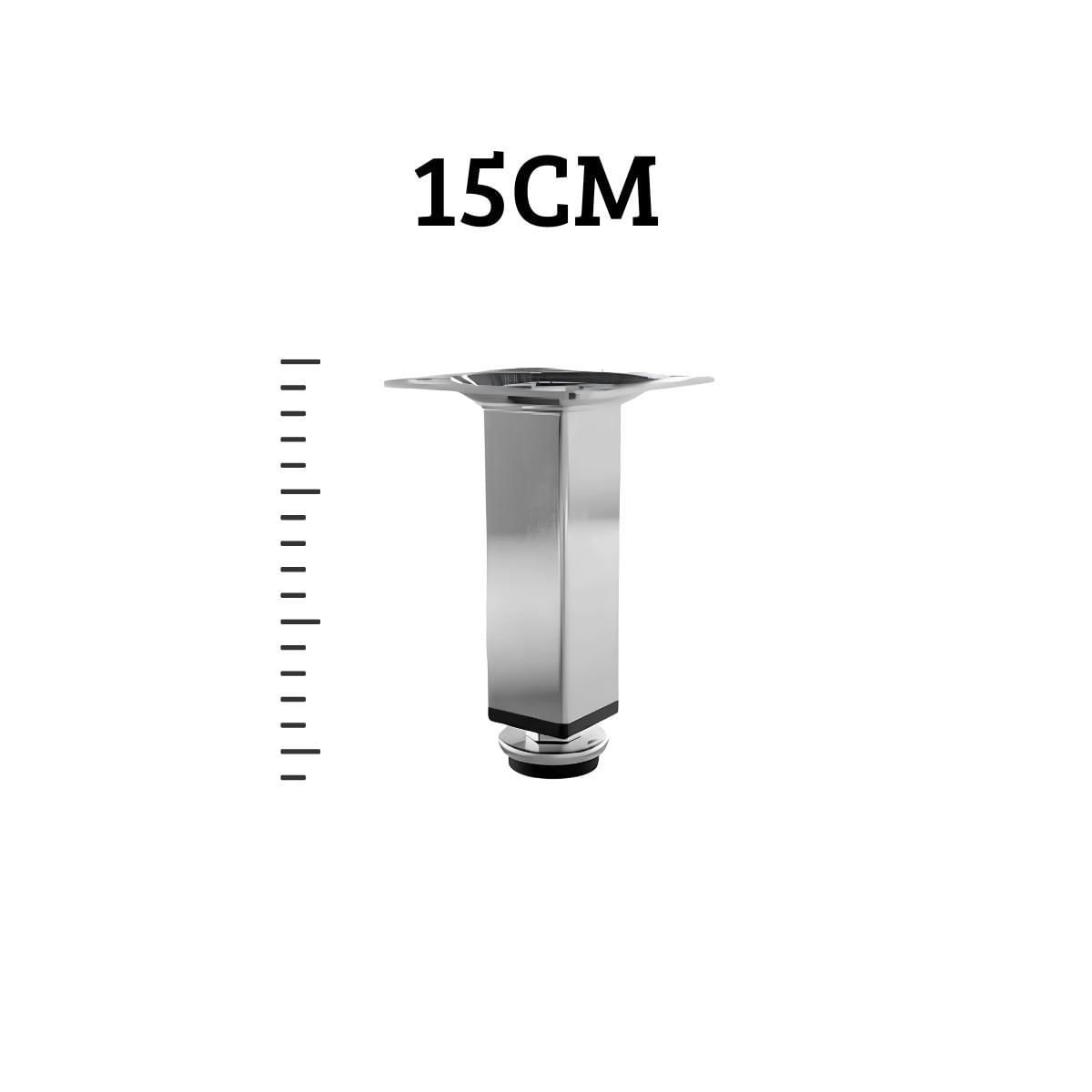 Miniatura Kit 20 Pés Para Móveis Regulável Quadrado Cromado 15Cm