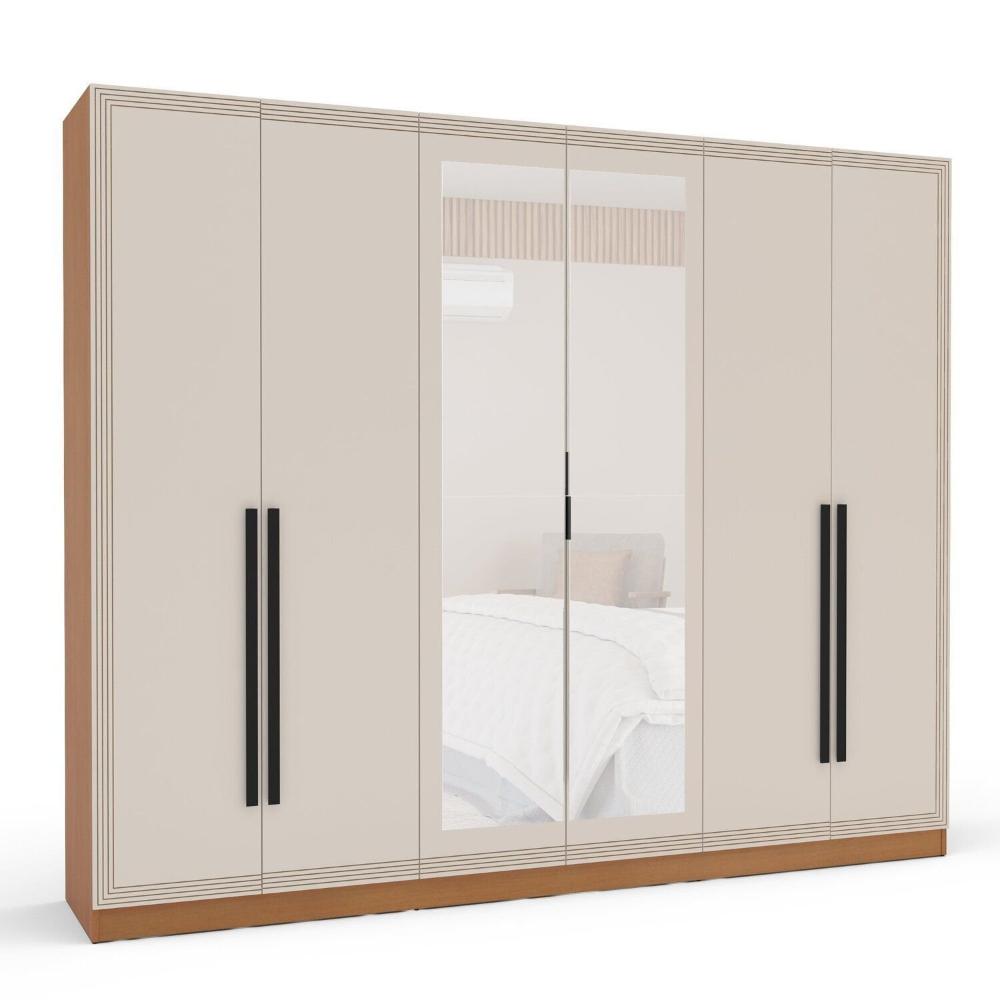 Miniatura Guarda Roupa 6 Portas e 4 Gavetas com Espelho Valência Freijo/Creme