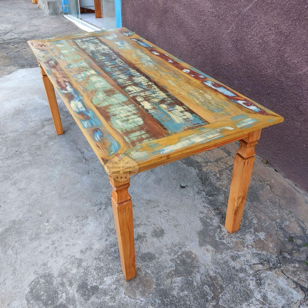 Mesa Em Madeira 200 X 90 Com Tinta Pátina Em Demolição Sudeste Rústico
