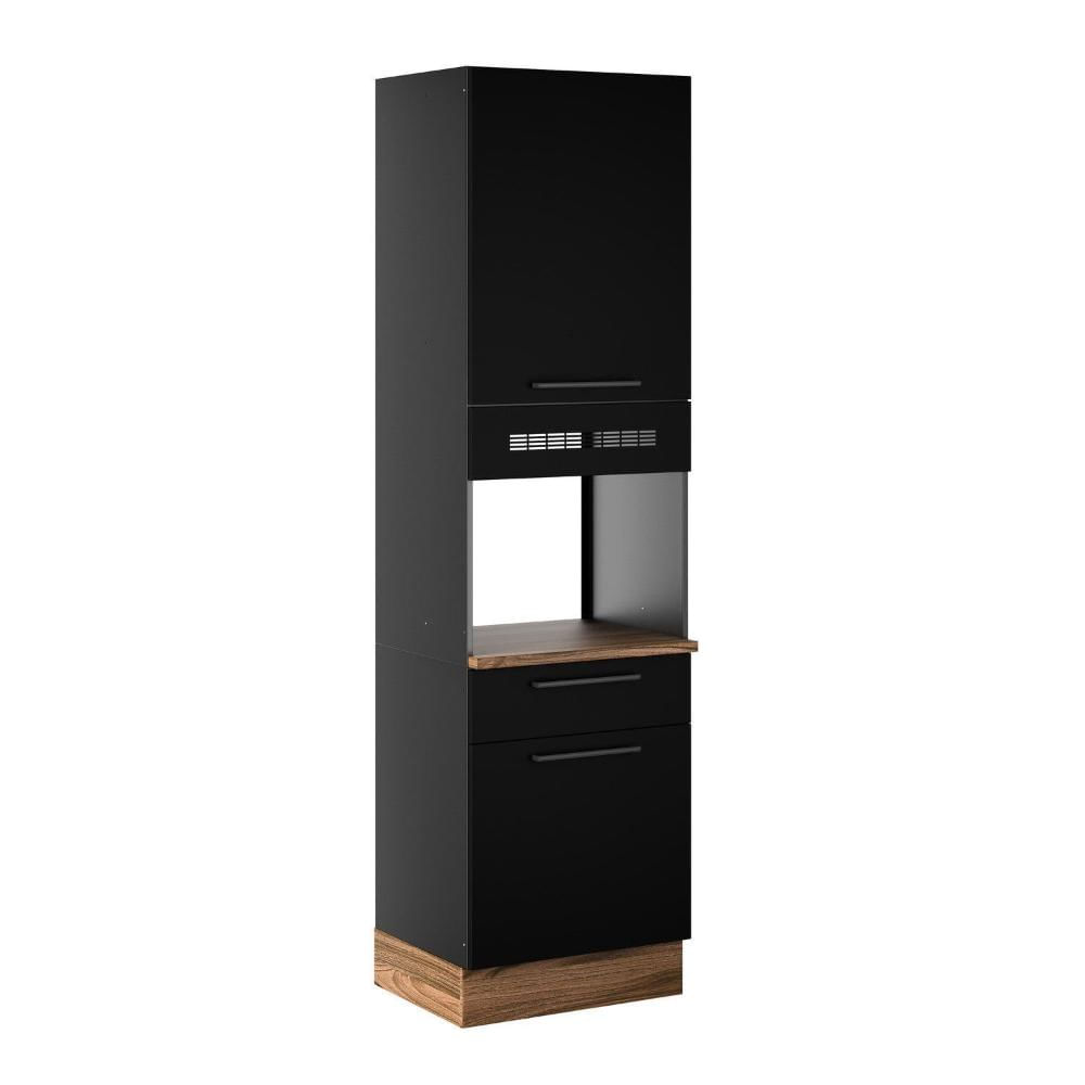 Miniatura Cozinha Modulada em Aço 7 Peças com Paneleiro Forno e Cristaleira Rodapé em PVC Exclusive Grafite/Preto Matt