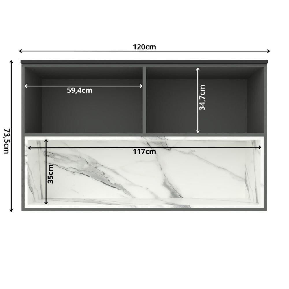 Armário Aéreo 120cm 2 Portas 1 Nicho Cozinha Flórida Grafite / Calacatta