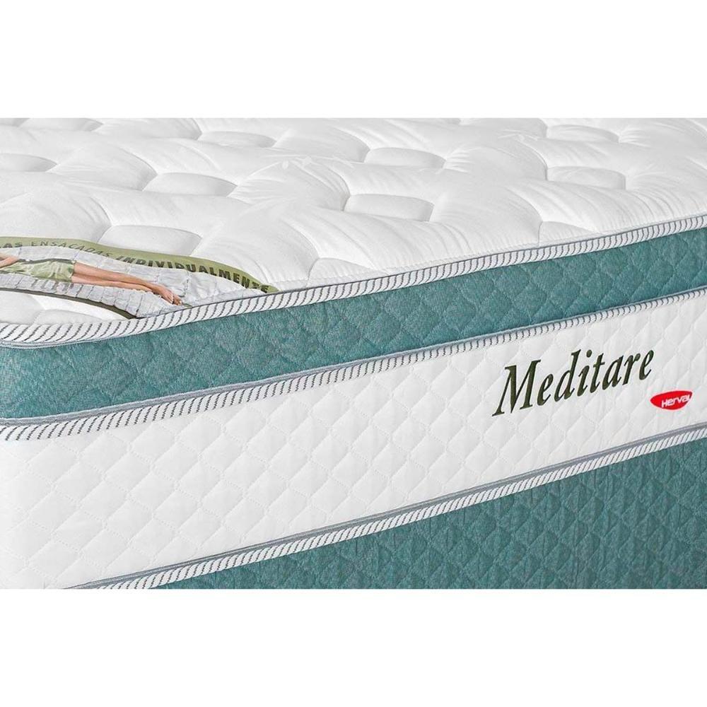 Cama Box Baú Casal: Colchão Molas Ensacadas Herval Masterpocket Meditare + Base White(138X188)