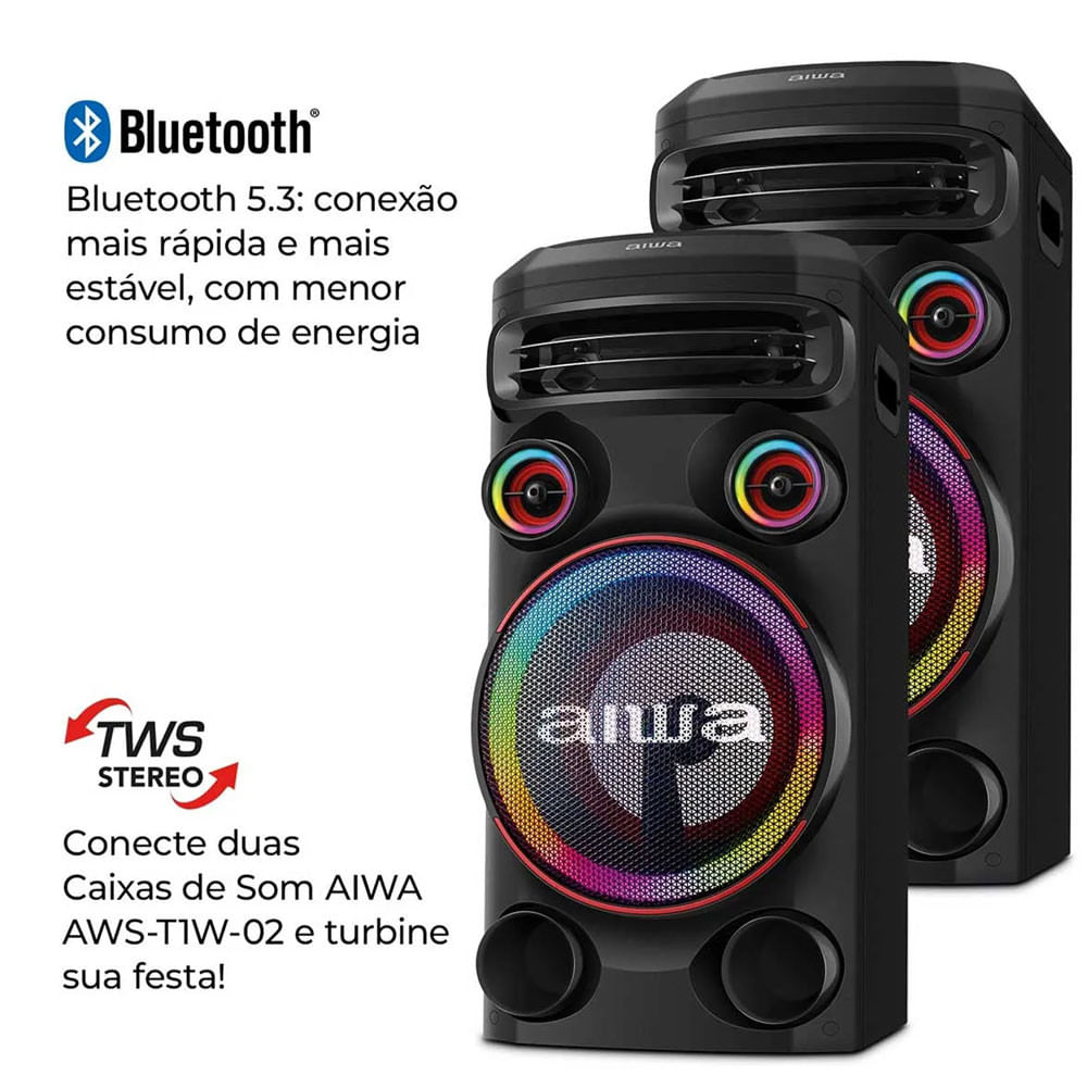 Caixa De Som Aiwa Torre Bluetooth 1600w AWS-T1W-02