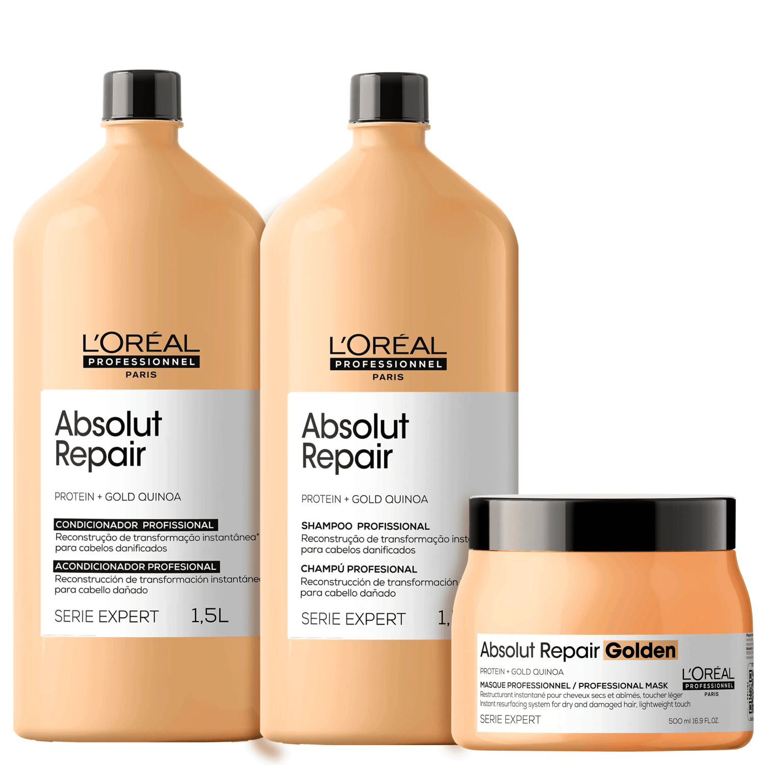 Miniatura Kit L'Oréal Professionnel Serie Expert Absolut Repair Gold Quinoa + Protein Golden Salon Trio (3 Produtos)