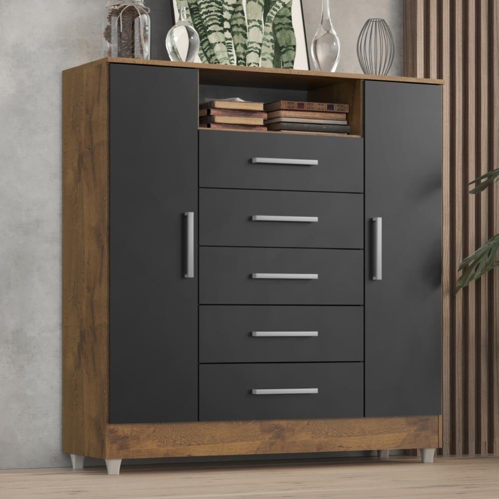 Miniatura Cômoda Sapateira 2 Portas 5 Gavetas Castanho/onix Branco