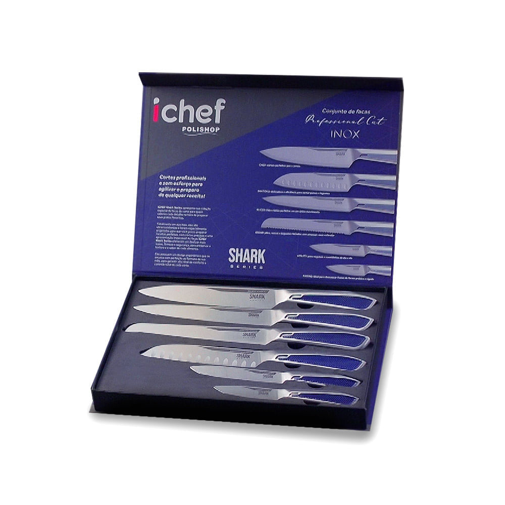 Conjunto de Facas Professional Cut Inox Ichef SHARK SERIES