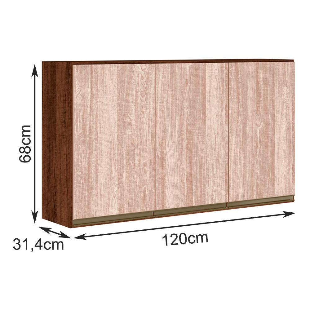 Armário Aéreo E Balcao Para Pia 120cm Amendoa Arezzo Rust