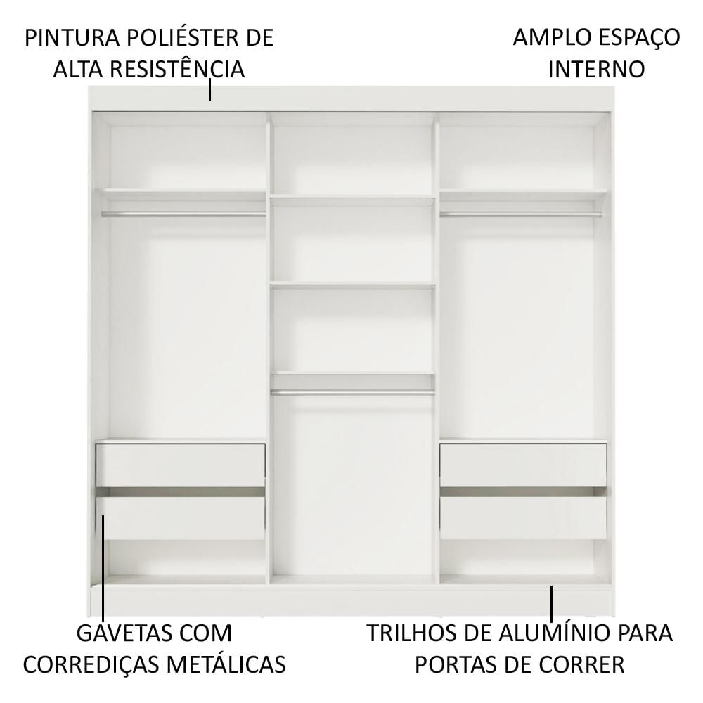 Miniatura Guarda-Roupa Casal Madesa Napoli 3 Portas de Correr com Espelho - Branco Branco