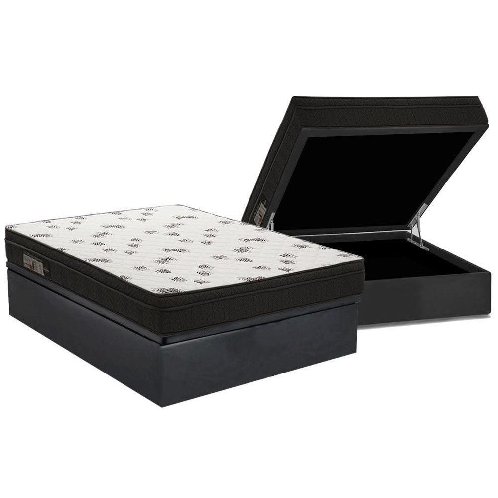 Miniatura Cama Box Baú Casal: Colchão Espuma Ortobom D45 Light Saúde Ortopillow + Base Black(138X188)