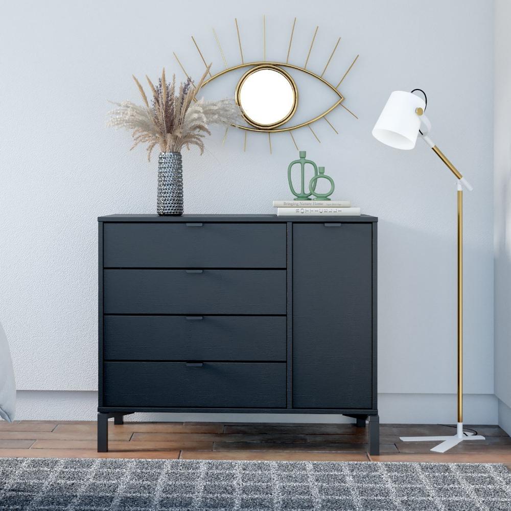 Miniatura Cômoda Falkk Queens 4 Gavetas e 1 Porta Preto
