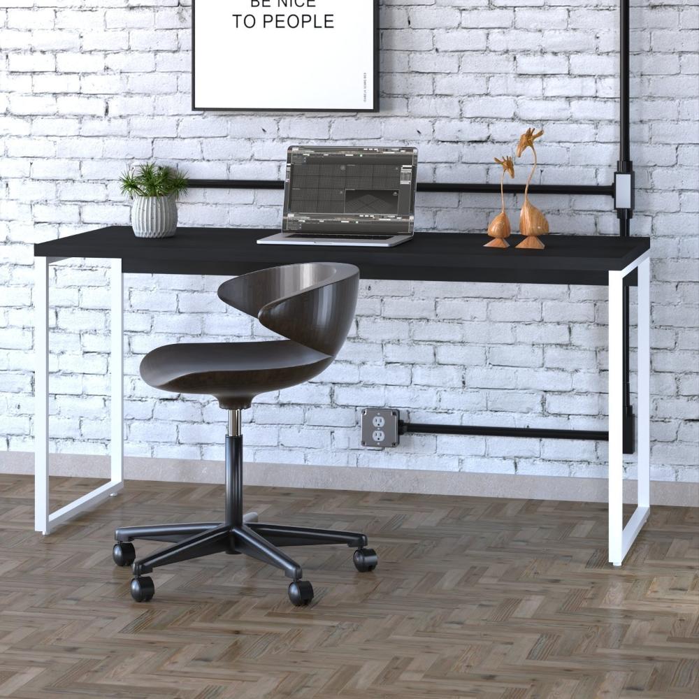 Miniatura Mesa para Escritório Diretor Estilo Industrial 150cm Kuadra Preto Ônix/Est.Branca