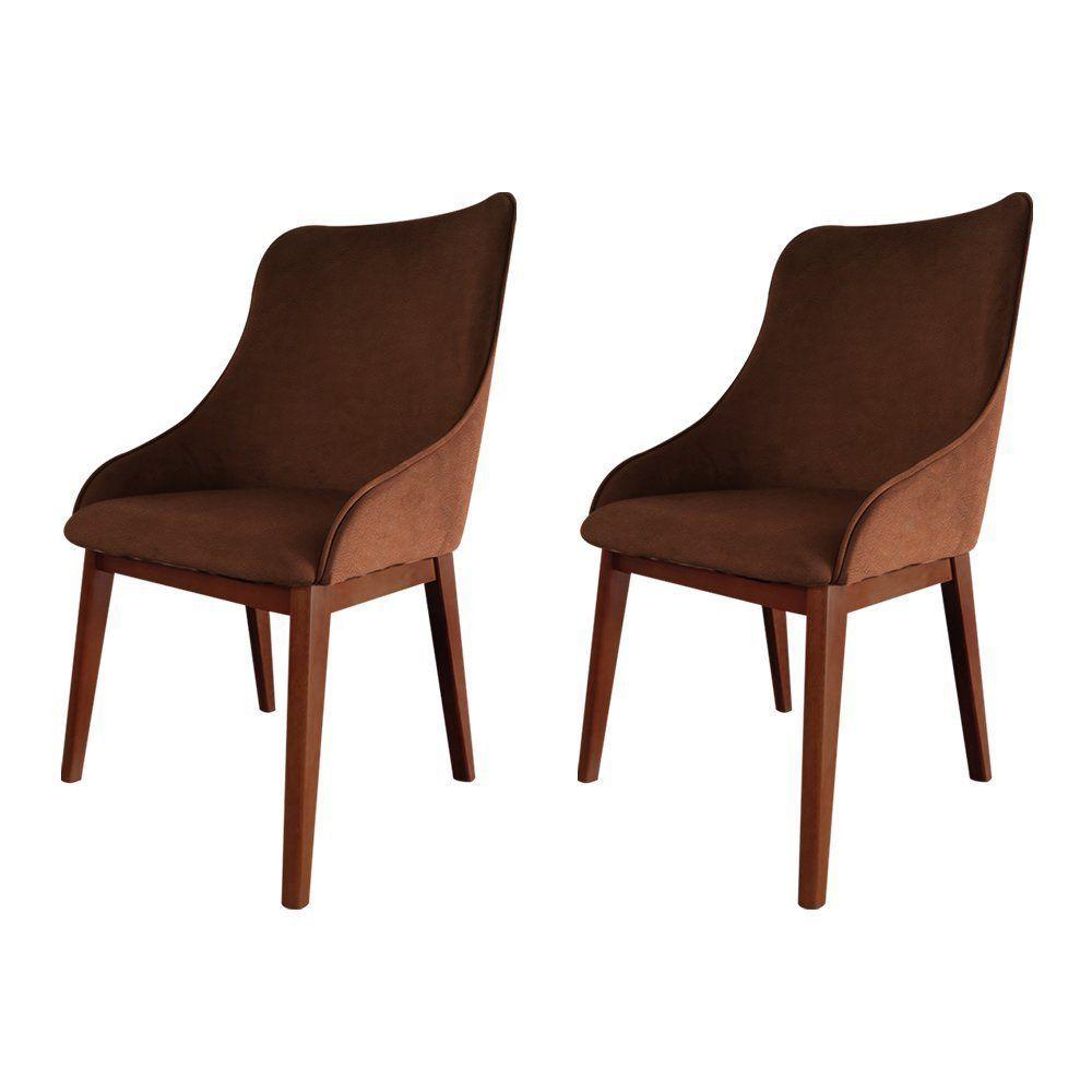 Miniatura Kit 2 Cadeiras De Jantar Luxo Estofada Elisa Anatômica Couro Pu Caramelo Base Madeira Maciça Imbuia