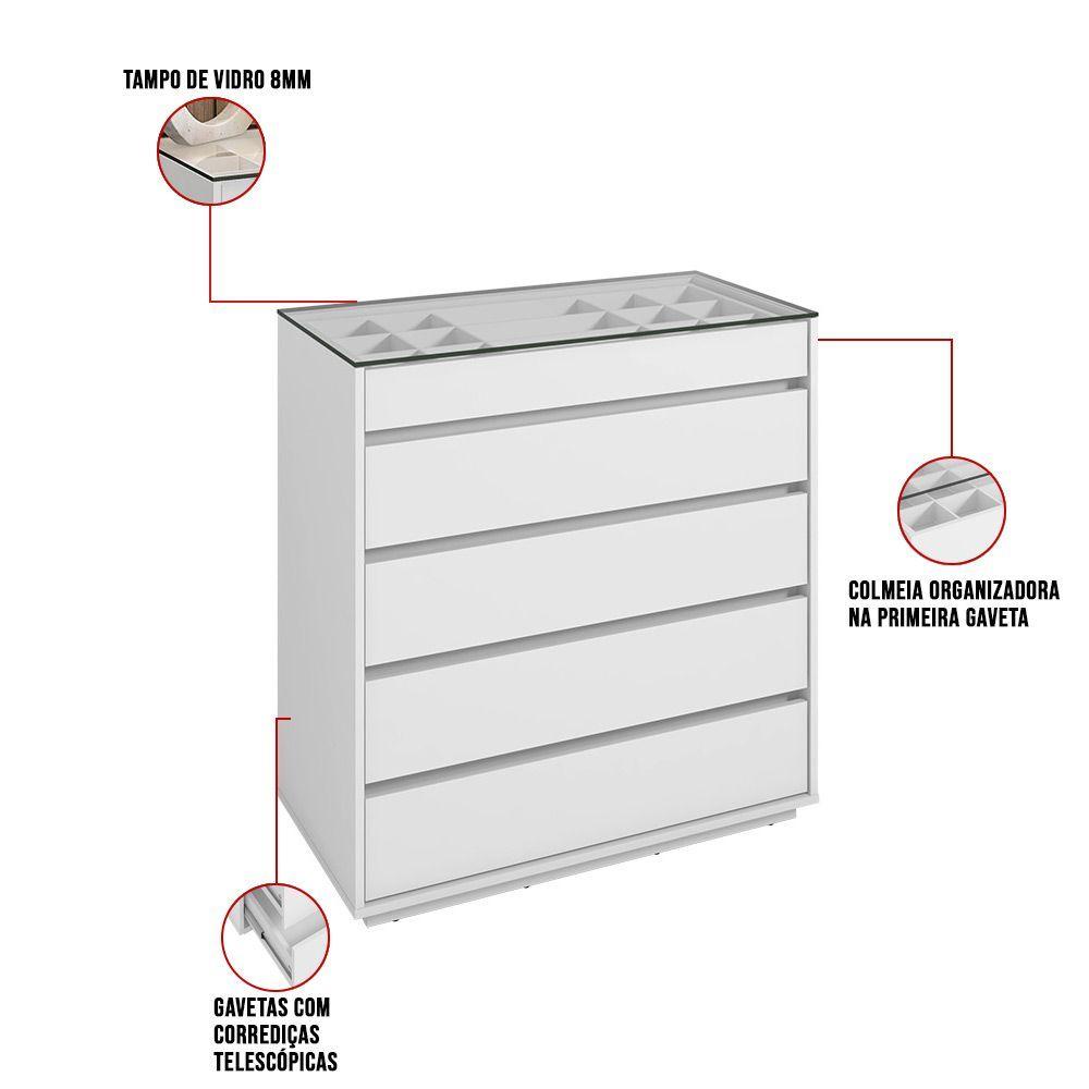 Miniatura Cômoda Organizadora Ellie 5 Gavetas - D'rossi Cor Cinza Pérola