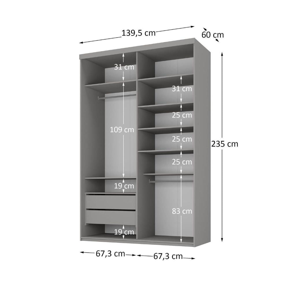 Miniatura Closet Solteiro 100% Mdf 139,5cm 2 Gavetas Moutier Urbi