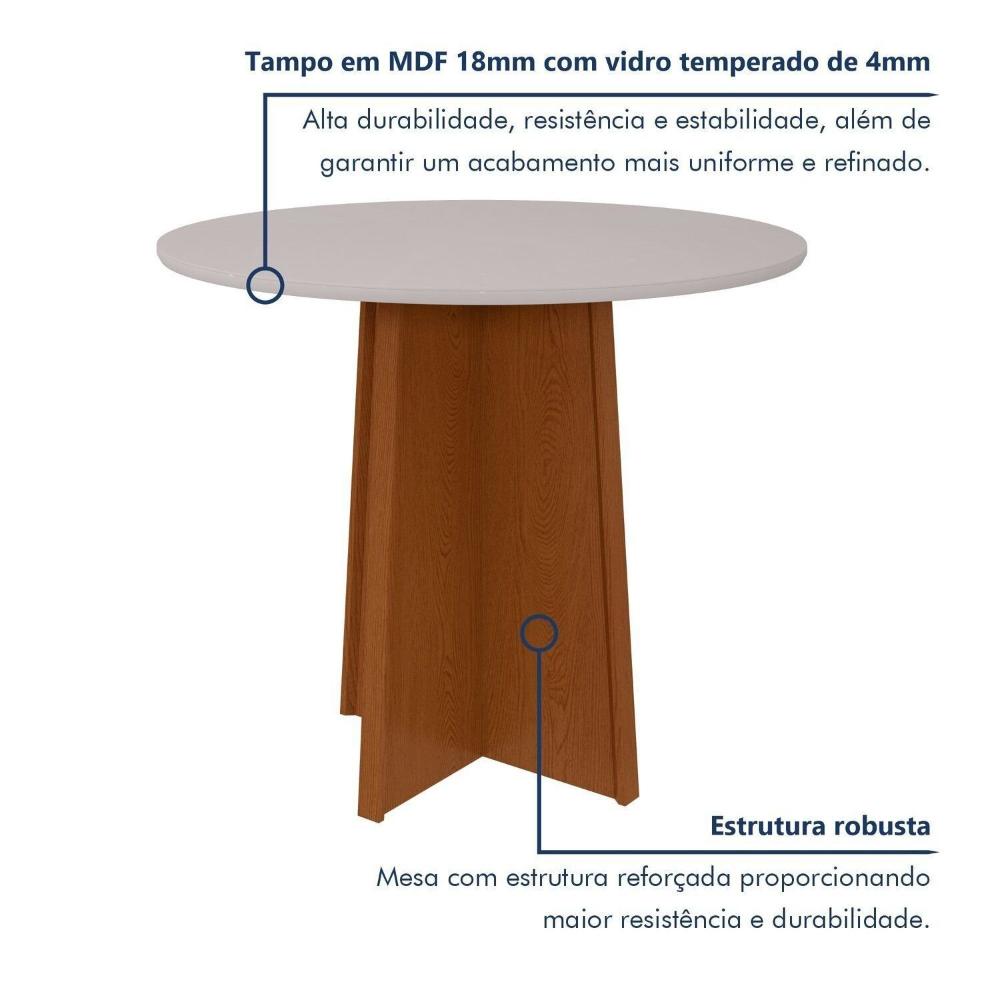 Miniatura Mesa de Jantar 100x100cm Tampo MDF/Vidro Celebrare Frassino/Off White
