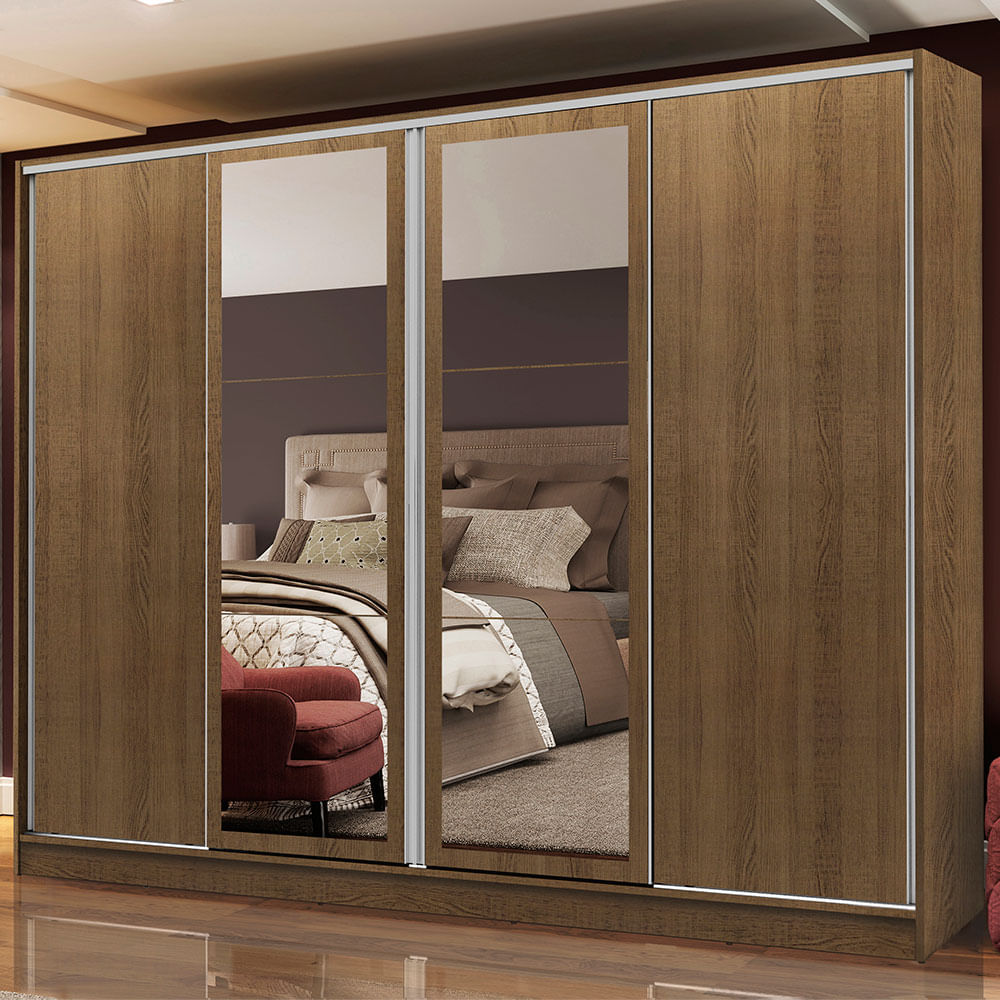 Miniatura Guarda-Roupa Casal Madesa Cronos 4 Portas de Correr com Espelhos Rustic Cor:Rustic