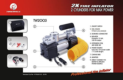 Miniatura Compressor Bomba Cilindros Duplos 150PSI 12V Extensão de 5M SUVs Caminhões Vans RVs