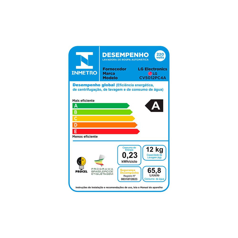 Lava e Seca LG 12kg com Inteligência Artificial AIDD, CV5012PC4 Inox - 110V