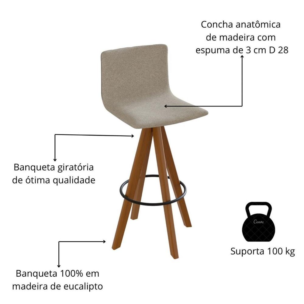 Miniatura Banqueta Giratoria Alta 75cm com Assento e Encostos Estofados Ref 257 Imbuia