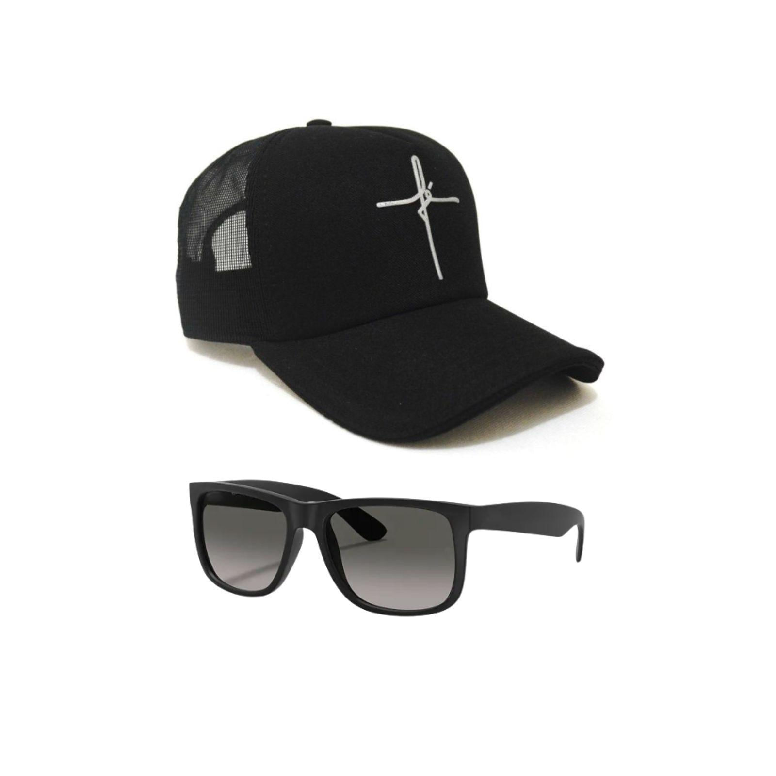 Miniatura Boné Aba Curva Fé + Oculos Escuro Preto