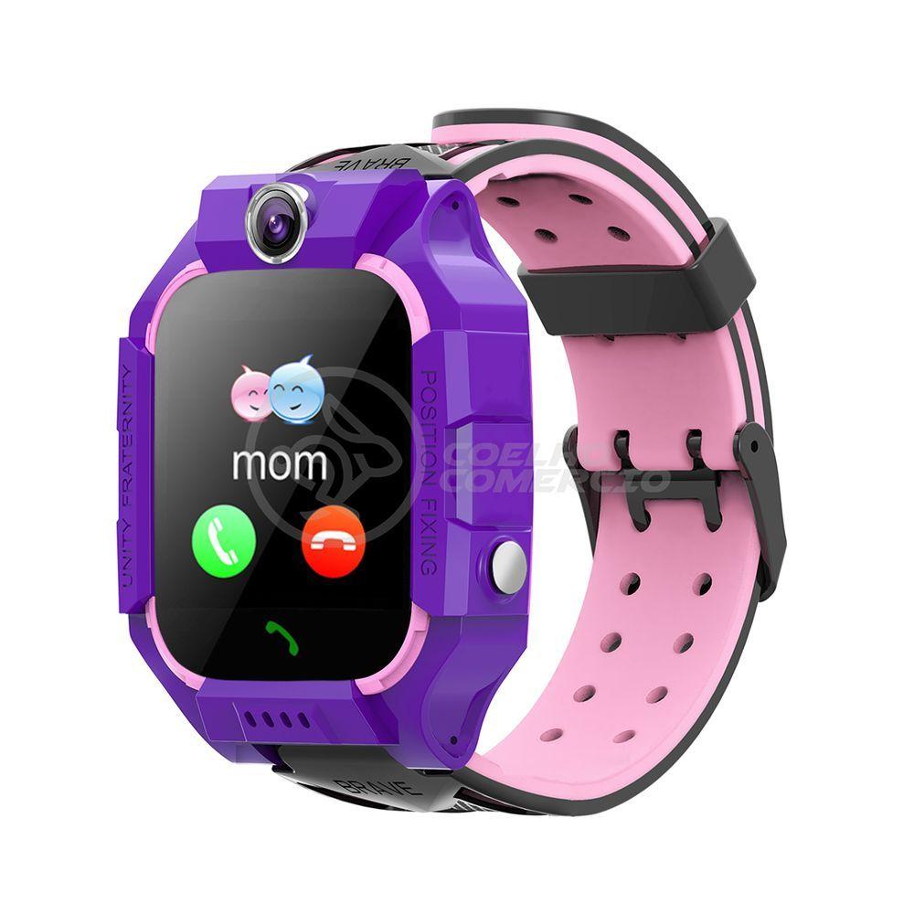 Smartwatch Relógio Inteligente Infantil Criança Q12 Localização Chamadas Sos Android E Ios - Roxo