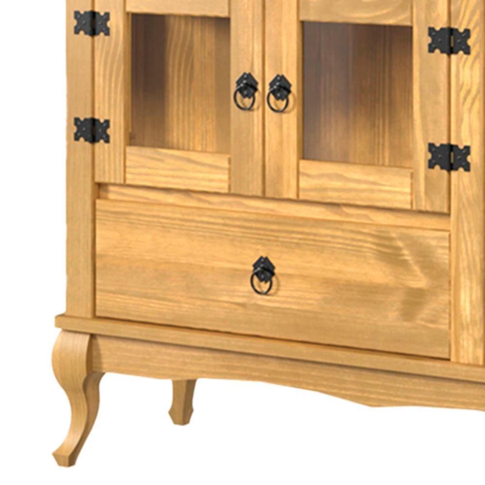 Miniatura Balcão Rústico Madeira Maciça 3 Portas Vidro Lateral Mel D125vl Shop Jm