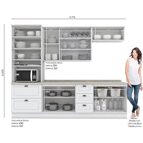 Cozinha Completa Henn Americana com 10 Portas, 5 Gavetas e 13 Prateleiras - 271,5cm de largura - Branco