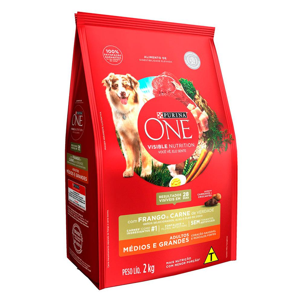 Miniatura Ração Seca Nestlé Purina One Frango e Carne para Cães Adultos Raças Médias e Grandes - 2 Kg