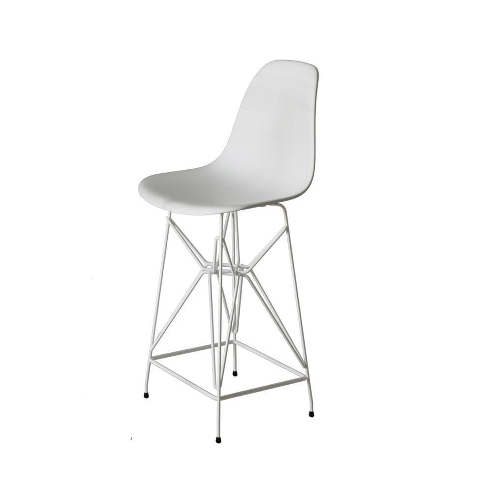Miniatura Jogo Mesa Bistrô Eames Preta 60Cm 2 Banquetas Branca Base Ferro Branco - Cor: Preto
