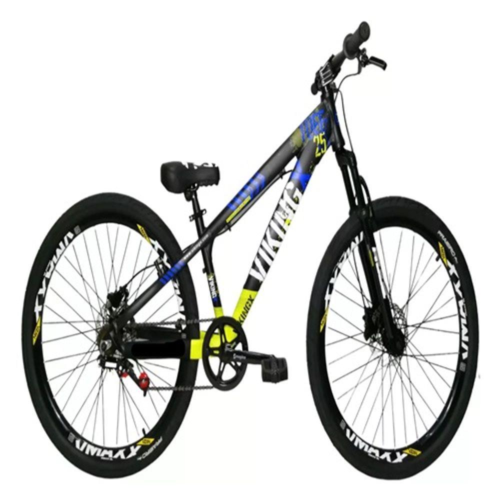 Miniatura Bicicleta Vikingx Preto Amarelo Aro 26 Single Wheeling Freio Hidráulico