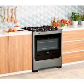 Fogão Consul 5 Bocas CFS5VAR com Mesa de Vidro, Trempes de Ferro Fundido e Acendimento Automático Bivolt - Inox