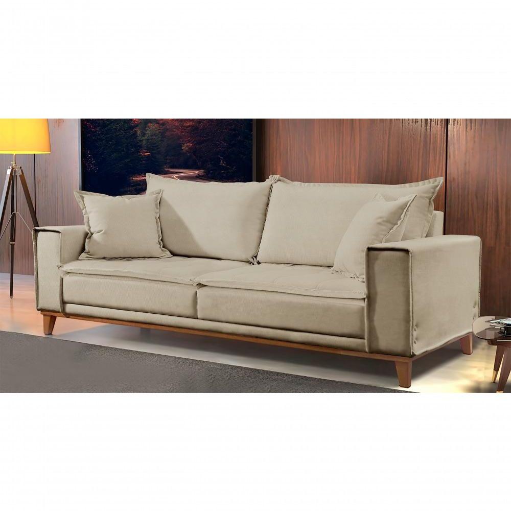 Miniatura Sofá Fixo Aquiles 3 Lugares Luxo 1,80m Castellar Móbile Linho Bege