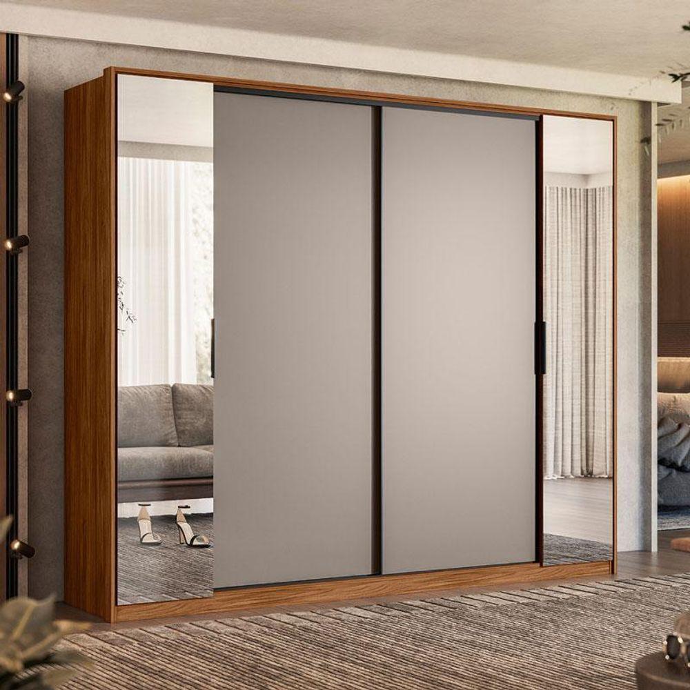 Miniatura Guarda Roupa Casal Laredo Nogueira Nude Prime Tx Flex Com Espelho Demóbile - Demartêz