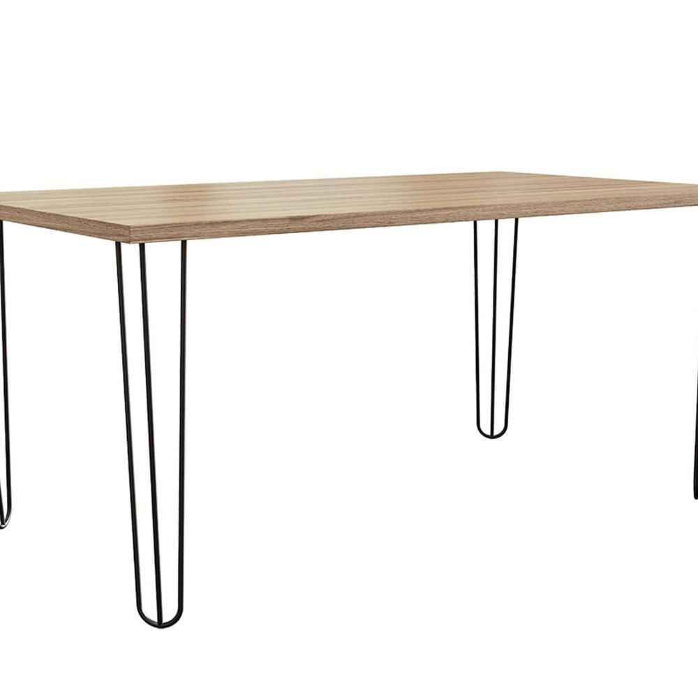 Miniatura Mesa para Sala de Jantar Estilo Industrial Hairpin Preto/Amadeirado