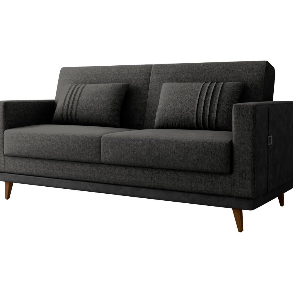Miniatura Sofá Cama 3 Lugares Esther 203cm X 95cm X 90cm Chumbo/Montana Preto