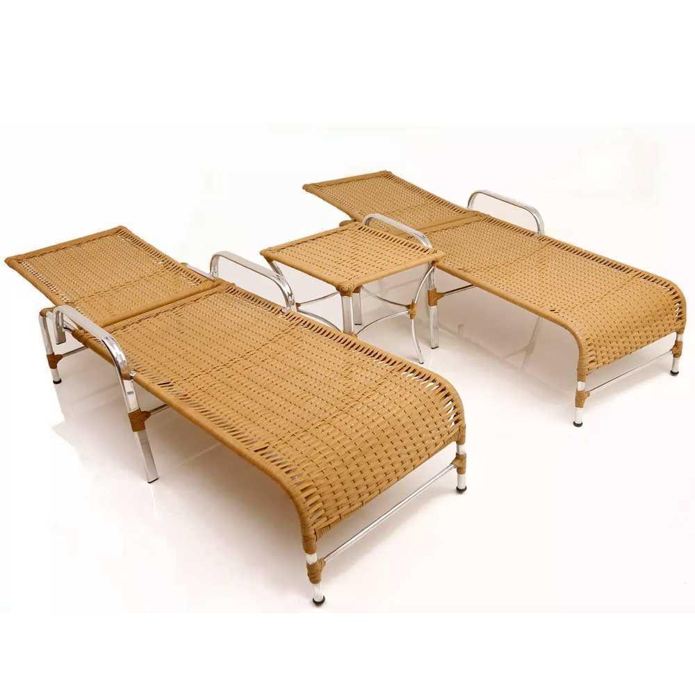 Miniatura Kit Espreguiçadeiras Catar E Mesa Garden Confortável Trama Avelã
