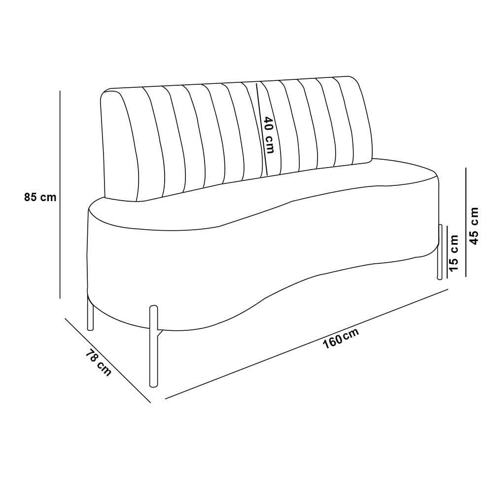 Miniatura Sofá 2 Lugares Living 160cm Pé Ferro Pto Maraú Sintético Pu Nozes K01 - D\'rossi