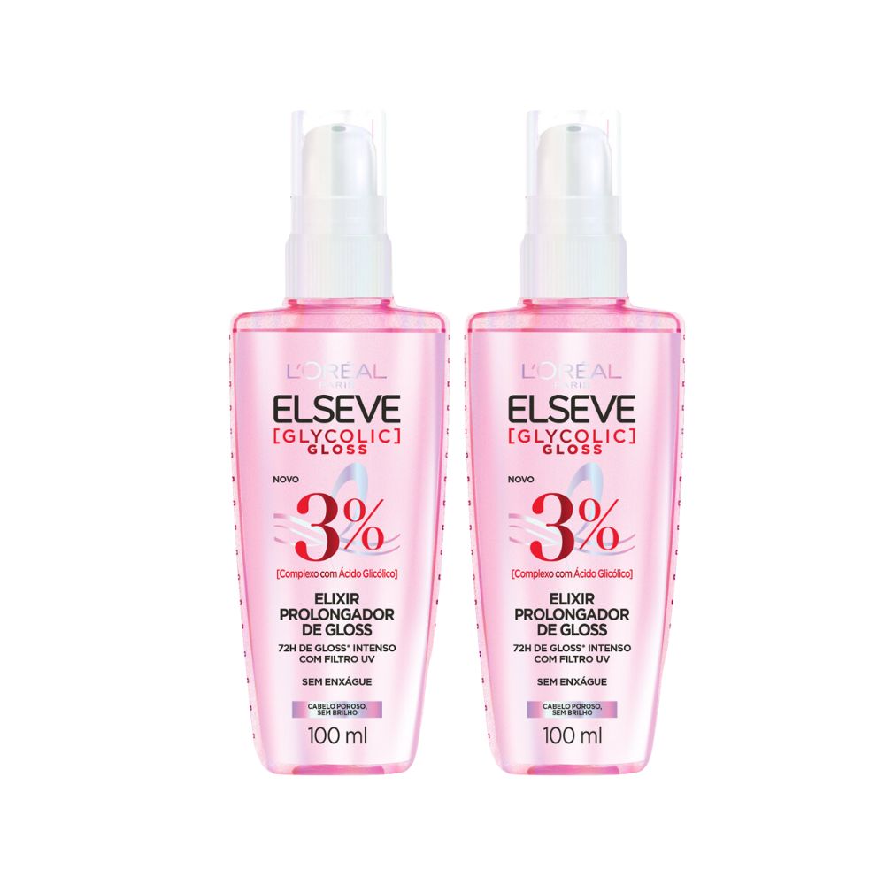 Miniatura Kit 2 Sérum Elseve Glycolic Gloss L'oréal Paris Elixir Prolongador de Gloss 100ml