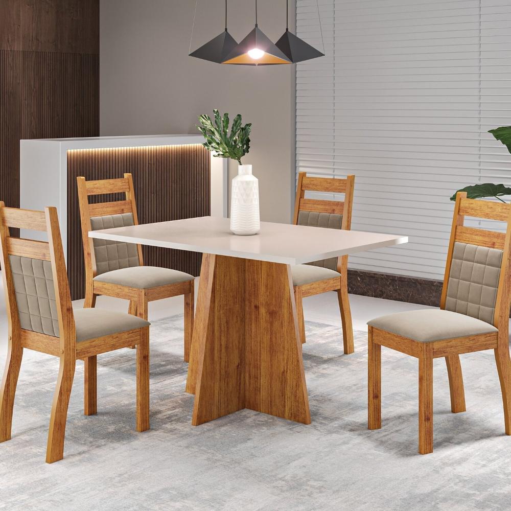 Miniatura Mesa de Jantar Retangular 1,20x80 Dalbelle com 4 Cadeiras Sicilia Mel/Blonde/Pérola