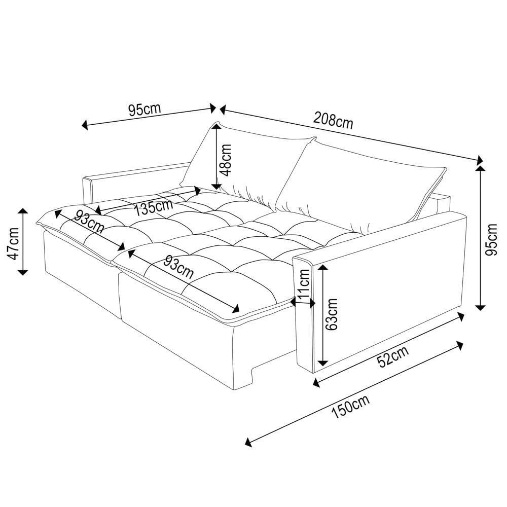 Miniatura Sofá Cama Casal Retrátil 208cm Carly F05 Linho Impermeabilizado Cinza - Mpozenato