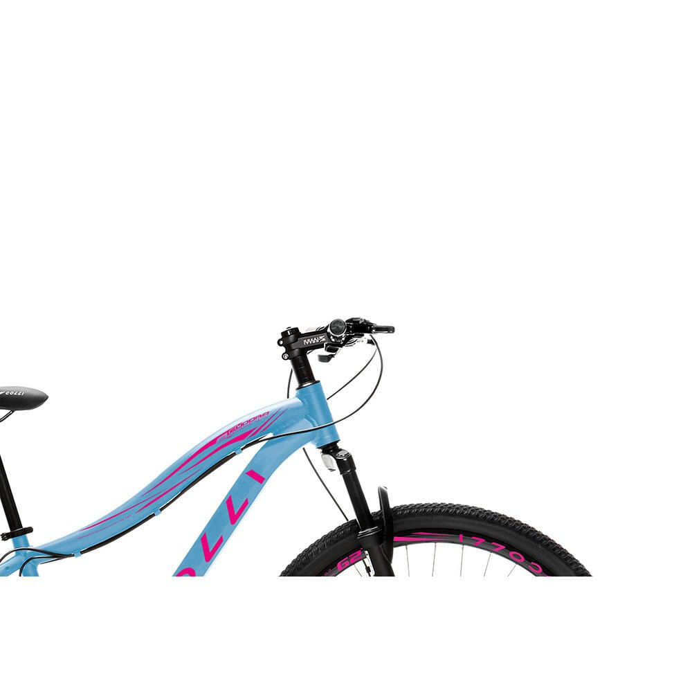 Miniatura Bicicleta Colli Eudora Aro 29 Freio a Disco Quadro 15,5 Azul Champanhe com Rosa Neon