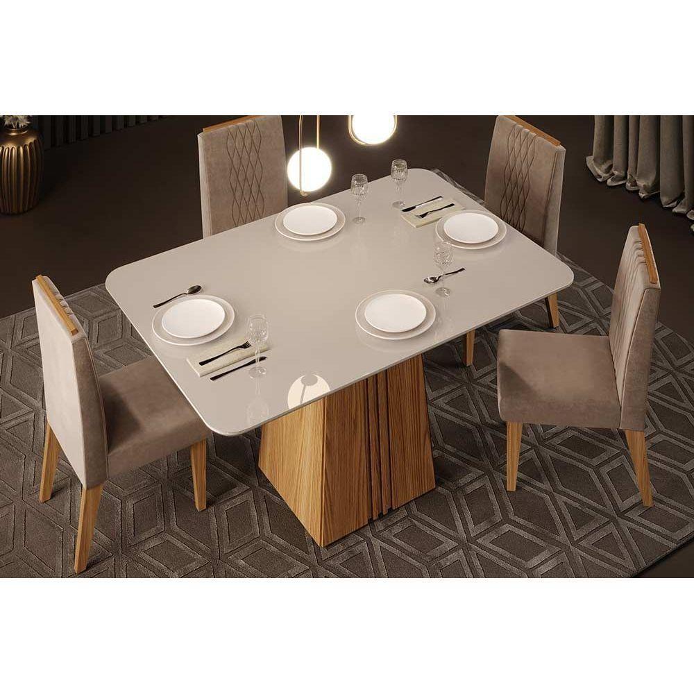 Miniatura Mesa Para Cozinha Italia Com Tampo Madeirado Com Vidro 120x90cm Cedro Off White Dj Móveis